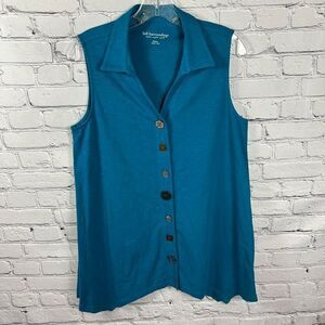 Soft Surroundings Women’s Sleeveless Mismatched Eclectic Button Teal Shirt M